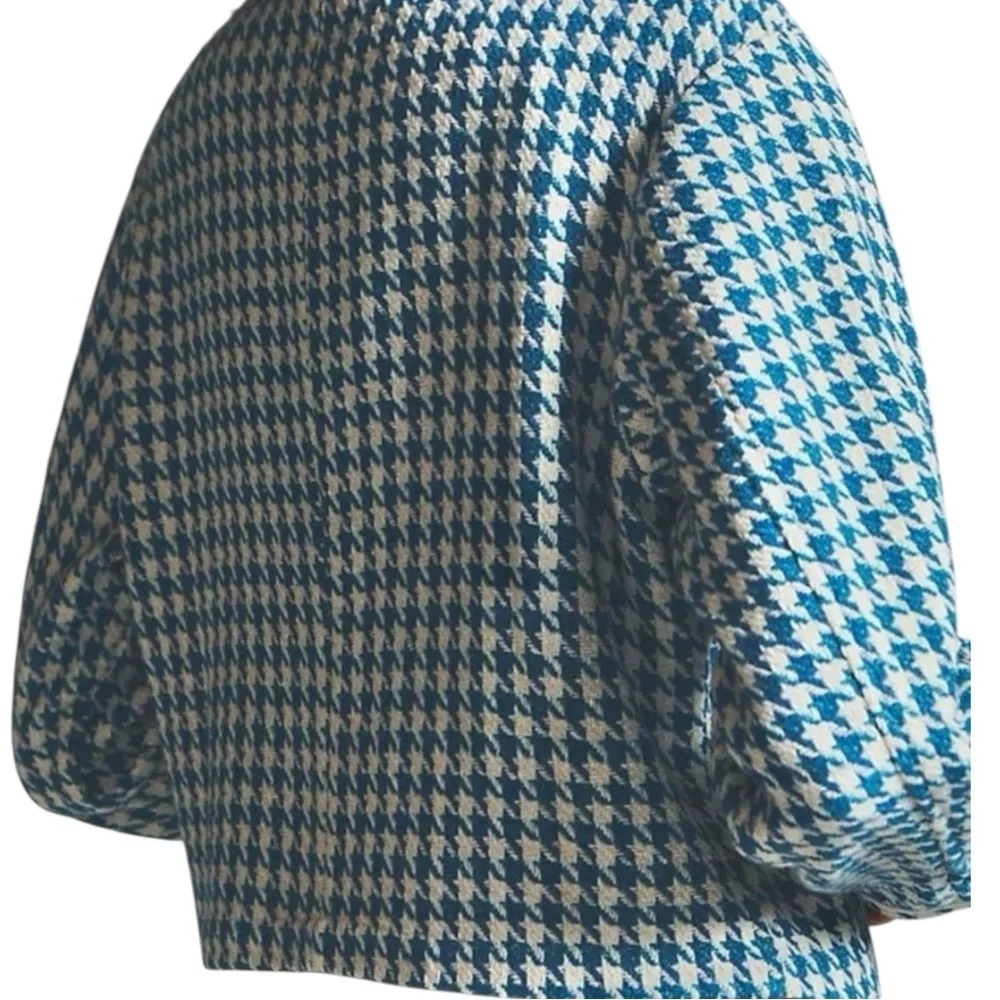 Anthropologie Blue and White Houndstooth Blazer
